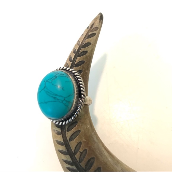 Semi-Precious Turquoise & Silver Adjustable Ring 3/4” - Picture 9 of 13